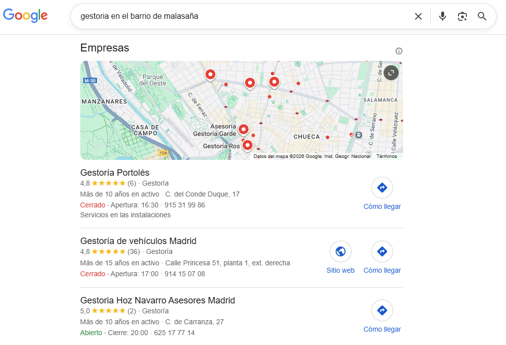Busqueda local - gestoria en el barrio de malasaña