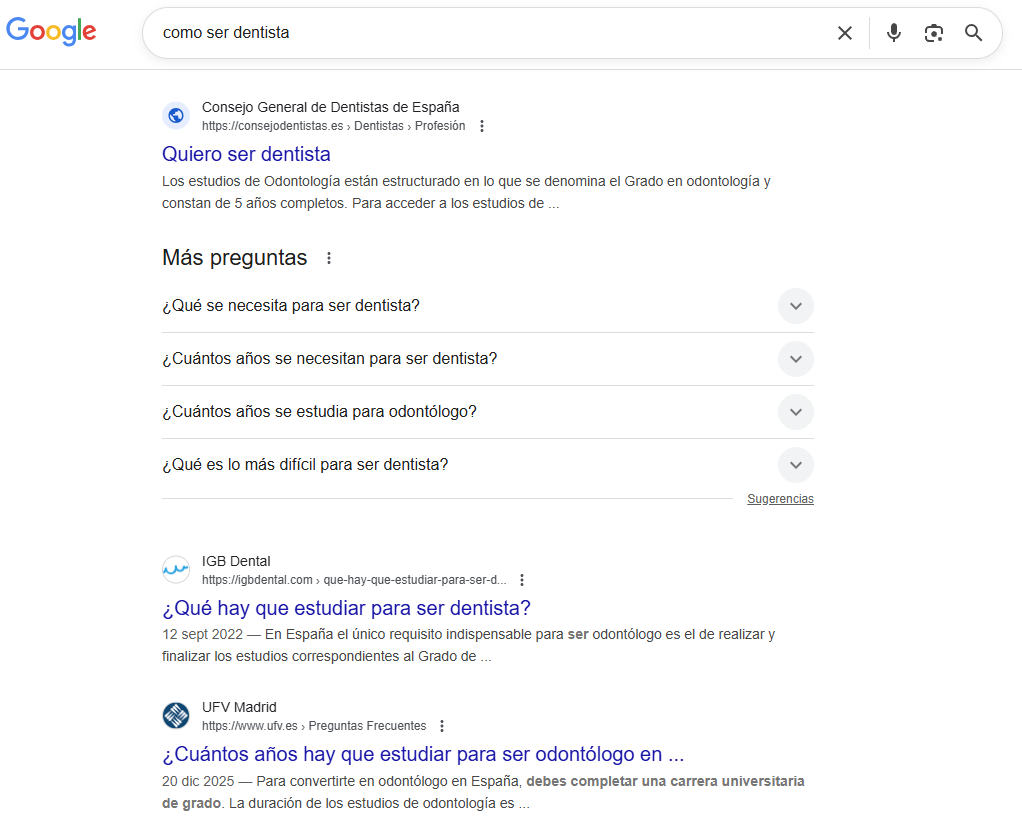 Busqueda no local - como ser dentista